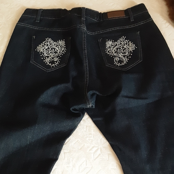 dkin Denim - Women's Dark Blue Embellished Back-Pocket Jeans
